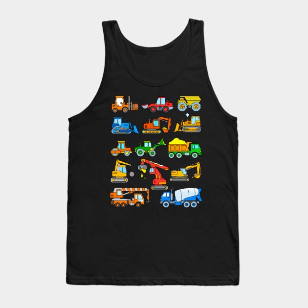 Excavator Dump Truck Dozer Concrete Mixer Construction Vehicles Tank Top by samshirts